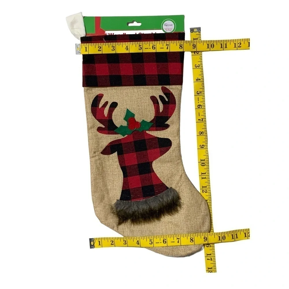 Christmas Stockings Reindeer Moose Holiday Buffalo Check Plaid 17 in 2 Piece Set